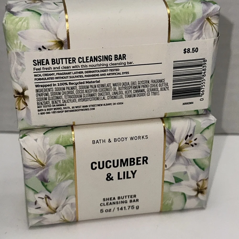 2‎ Bath & Body Works CUCUMBER LILY Shea Butter Cleansing Bar Soap Wash (5 oz)
